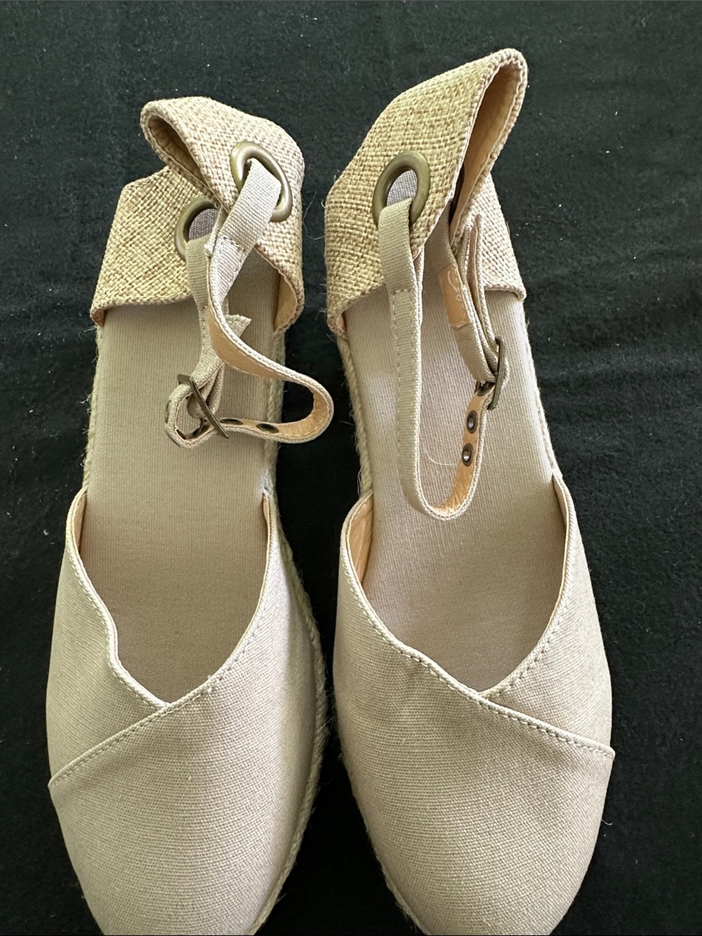 Source Unknown Beige Canvas Espadrille Wedge Sandals